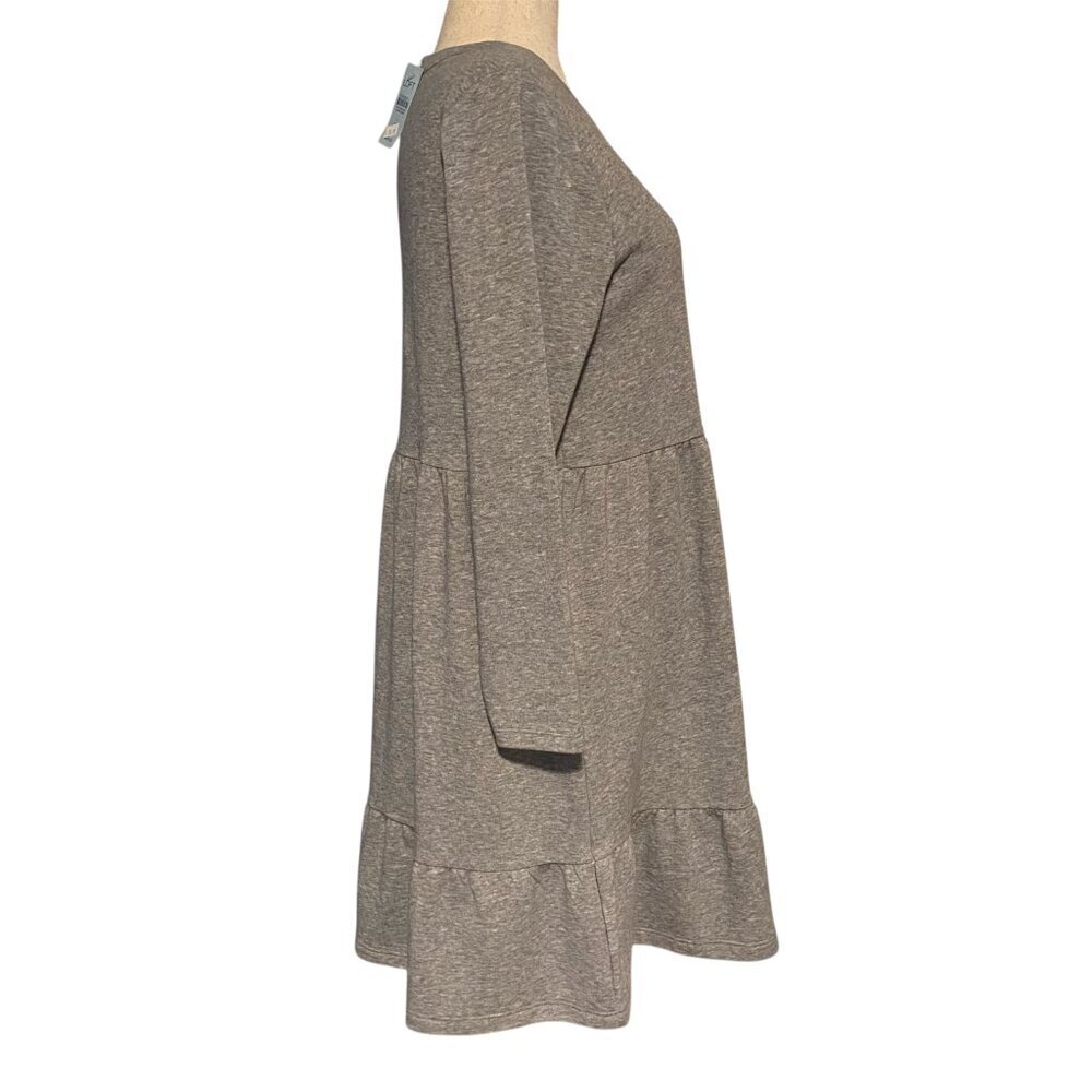 LOFT Long Sleeve Grey Tiered Sweatshirt Dress, Size Large Petite - Picture 3 of 7